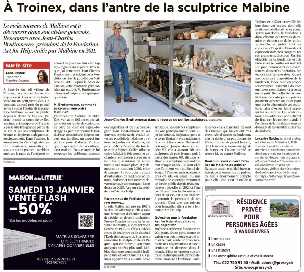 Image article Tribune de Genève Centre Malbine 10.01.2024